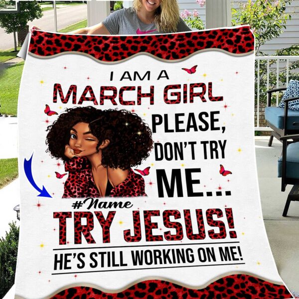 Personalized Name March Girl Fleece Blanket QFHM090303