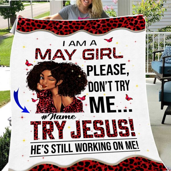 Personalized Name May Girl Fleece Blanket QFHM090305